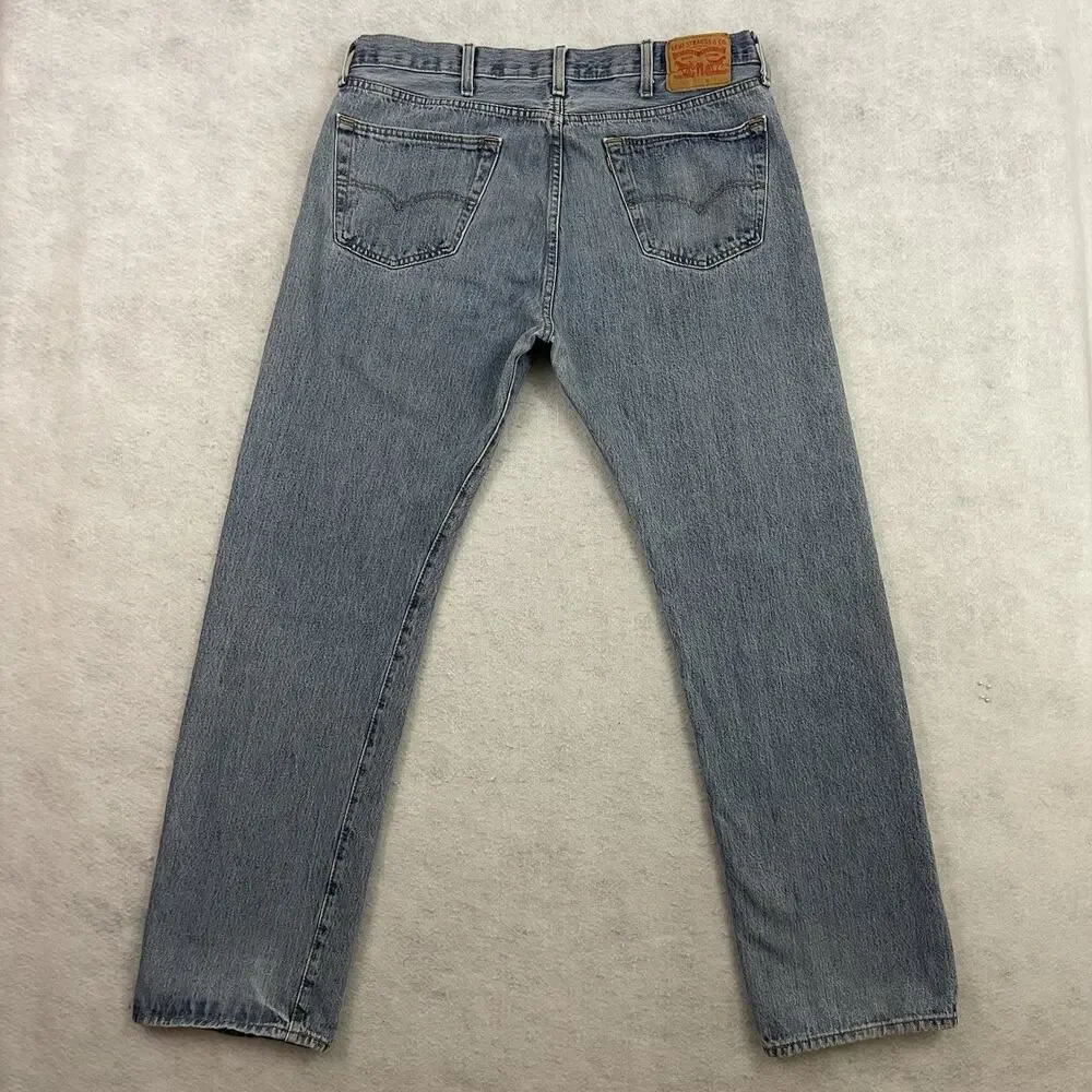 Levis 501 Jeans Mens Size 38X34 Blue Button Fly Straight Leg Medium Wash Denim